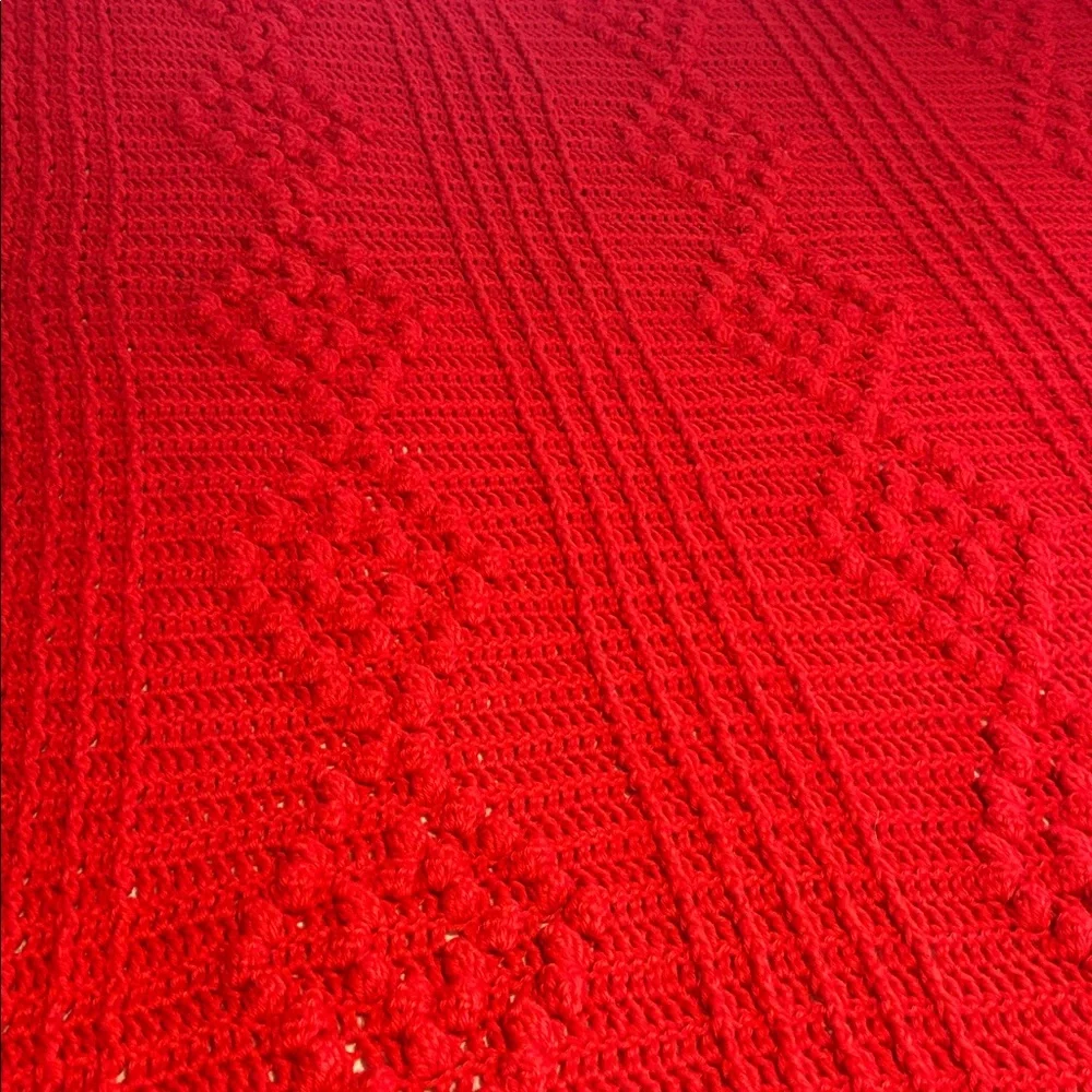 Hand Crocheted Popcorn Stitch Design Orange Afghan